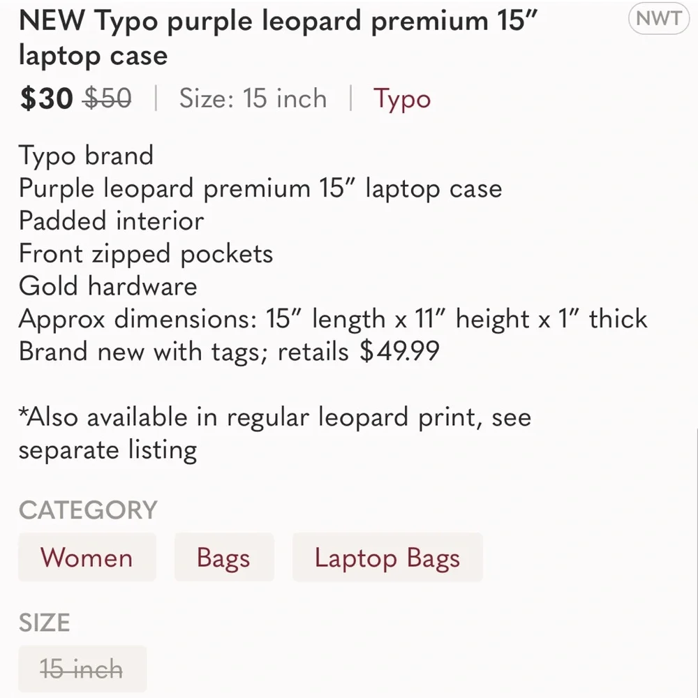 Cotton On leopard print laptop bag purple 15 inch